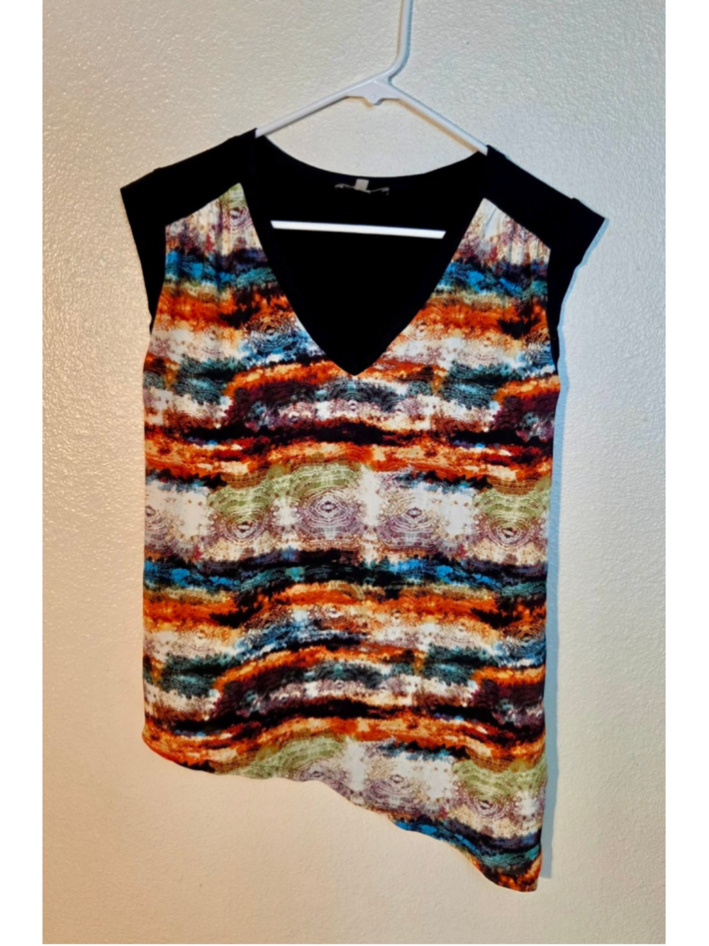 Halo Women’s Abstract Printed Asymmetrical Hem Sleeveless Tunic Top Black Size S